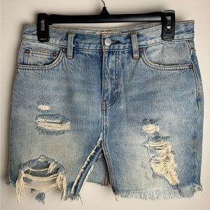 We The Free Distressed Frayed Hem Denim Mini Skirt 25